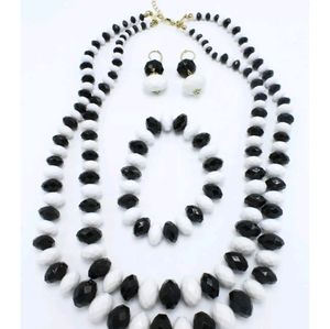 New with tags black & white beaded necklace, bracelet and earrings set by QVC